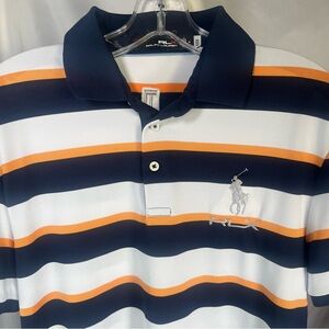 Ralph Lauren RLX Men’s Striped Polo Performance Golf Shirt White,Navy & Orange M